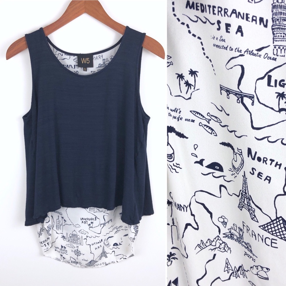 W5 Travel Fly Away Tank with World Map Doodles